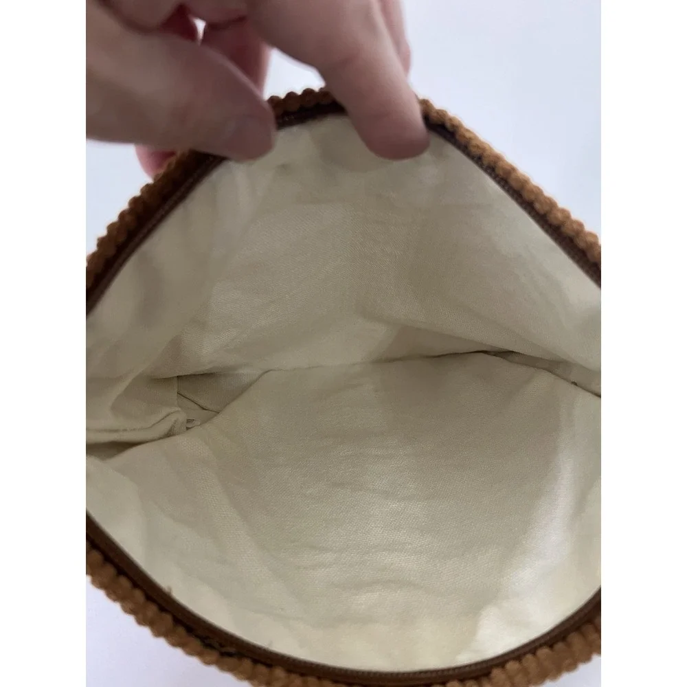 Sozakka Brown Corduroy Smiley Face Makeup Bag Cosmetic Pouch - A193